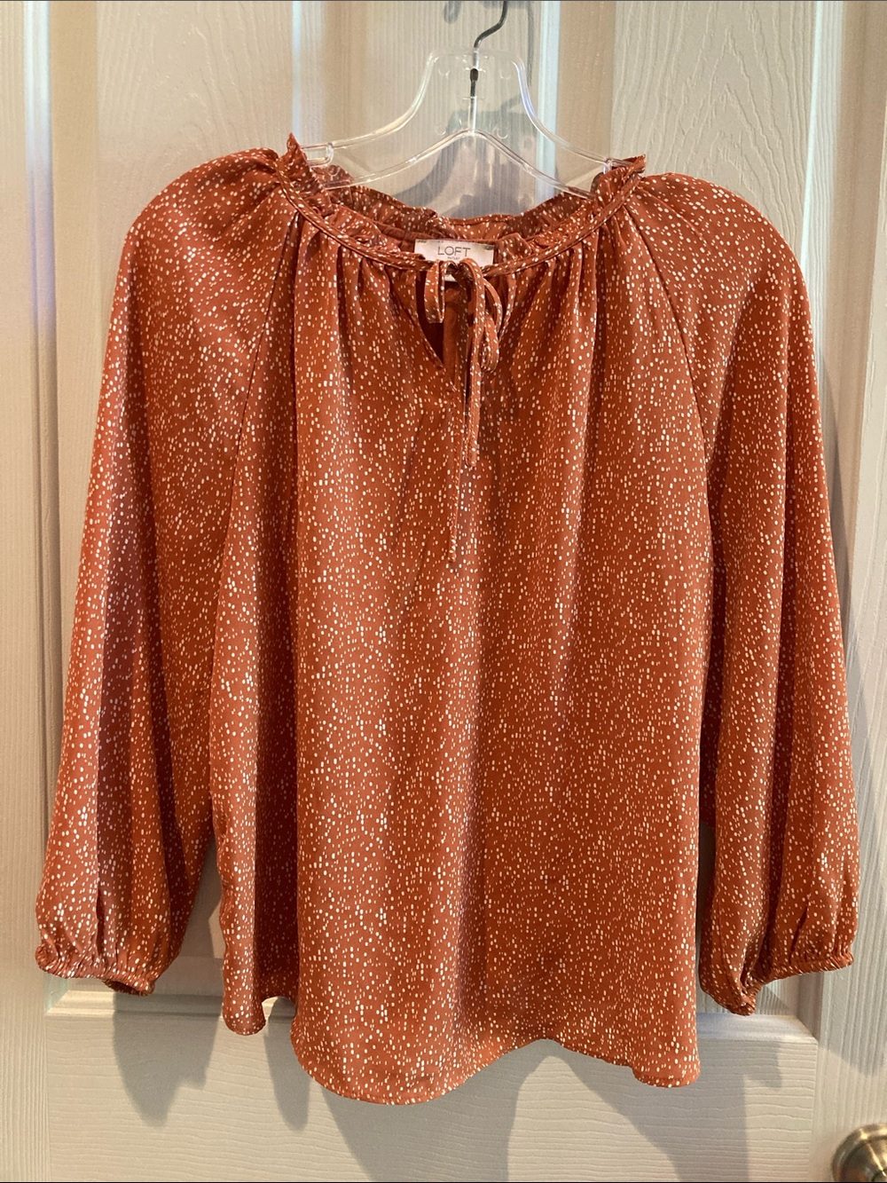 LOFT Rust Speckled Tie-Neck Peasant Blouse